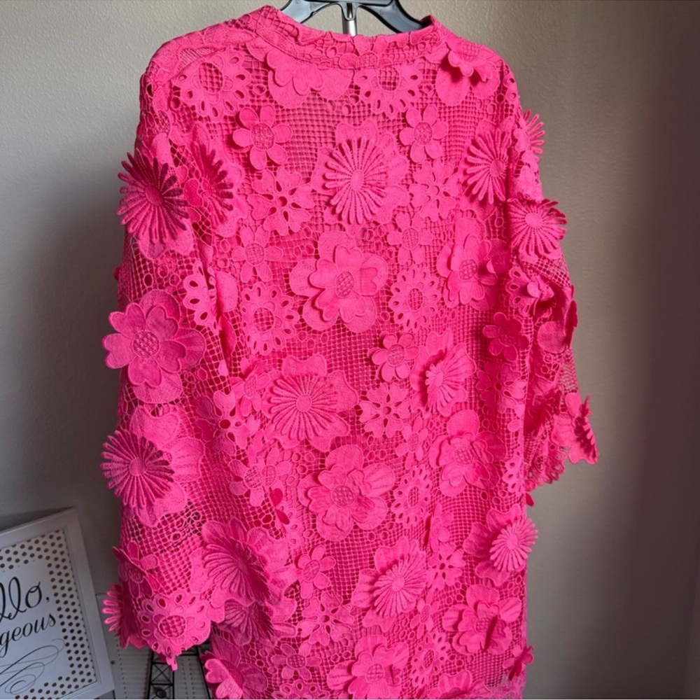 NWT J.Marie Seraphina Floral 3D Lace Split Round Button Up Neck Shift Dress Sz M - Picture 13 of 13